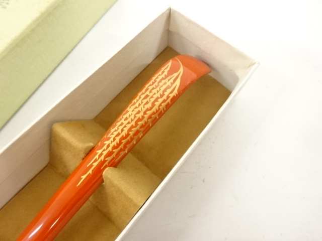  朱塗　蒔絵　柳　茶杓